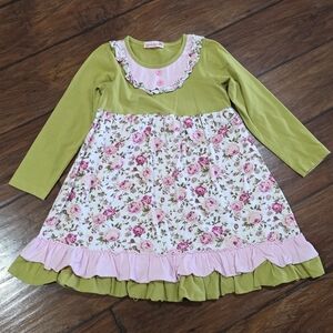 Charming Floral Kids Dress with Pink and Green Accents